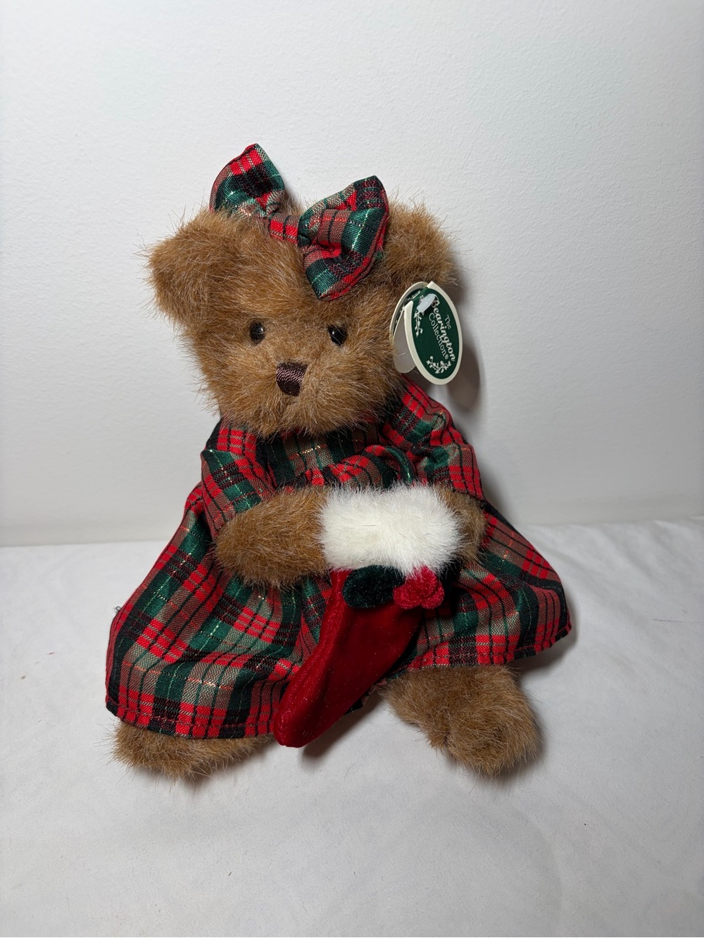 Plush Holiday Bear in Red & Green Plaid Dress